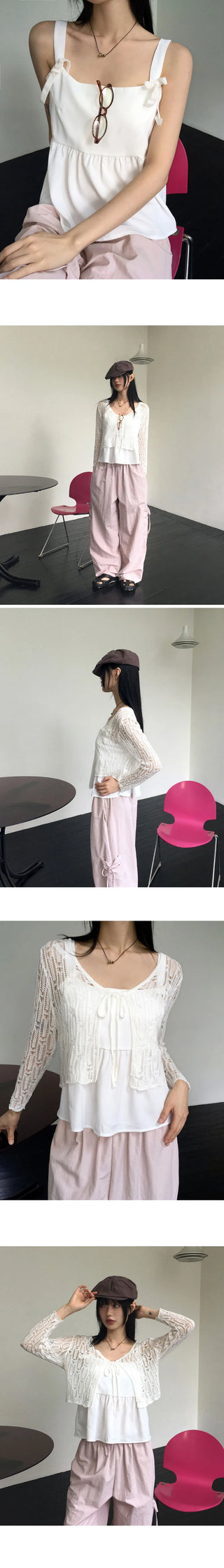 Quilted Velvet Ribbon Sleeveless Blouse