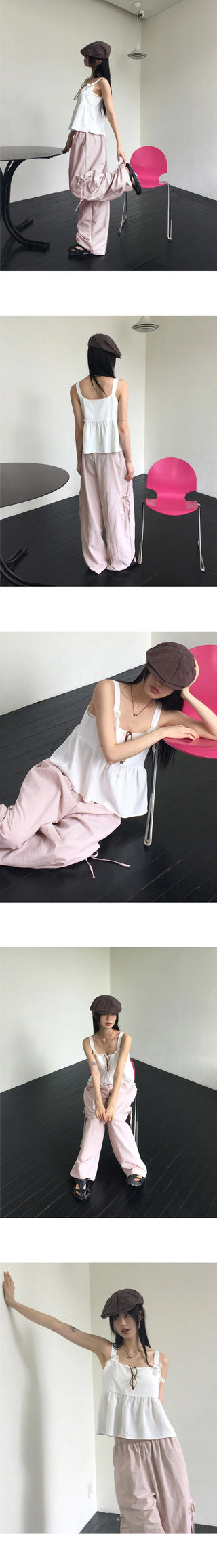 Quilted Velvet Ribbon Sleeveless Blouse