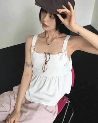 Quilted Velvet Ribbon Sleeveless Blouse