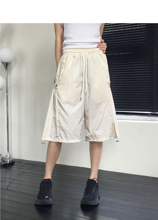 Cute side snap button nylon 5/4 Bermuda pants