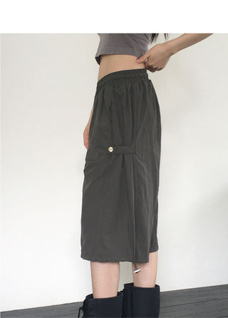 Cute side snap button nylon 5/4 Bermuda pants