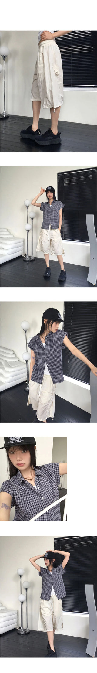 Cute side snap button nylon 5/4 Bermuda pants