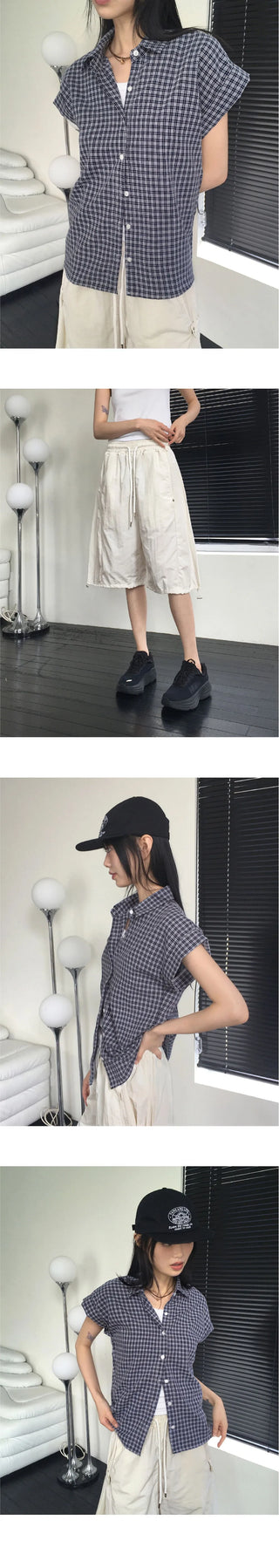 Cute side snap button nylon 5/4 Bermuda pants