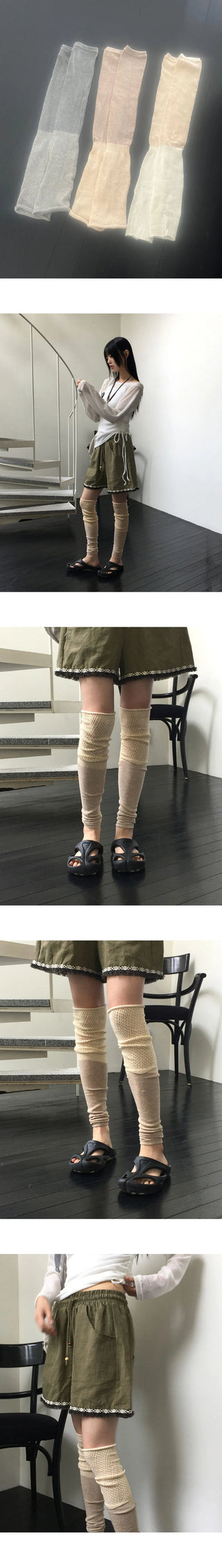 Pube punching color combination Ribbed knee socks warmer