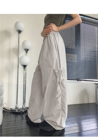 Woble Ribbon Cargo Pocket Nylon Wide Pants