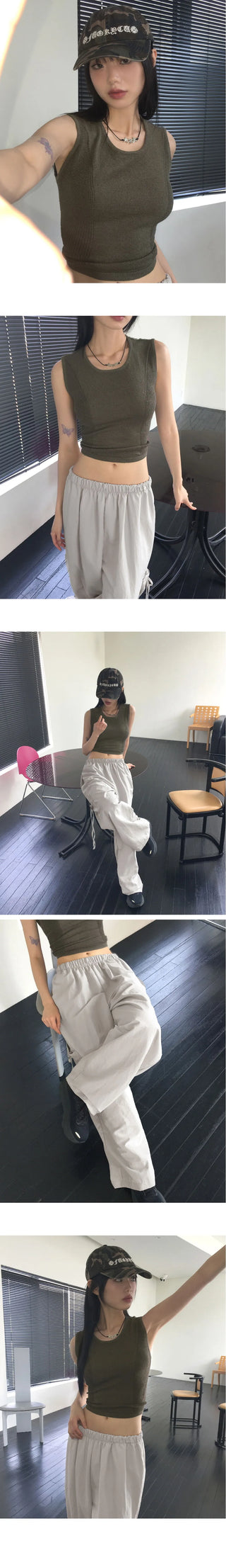 Woble Ribbon Cargo Pocket Nylon Wide Pants