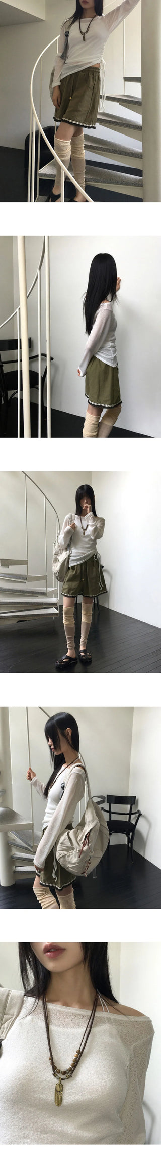 Regan off-shoulder see-through shirring long sleeve Knitwear