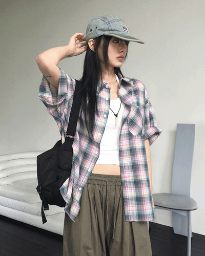 Coring Vintage Check Overfit Check Short Sleeve Shirt