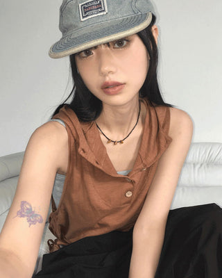 Arit Hippie Button Side Shirring Hood Sleeveless