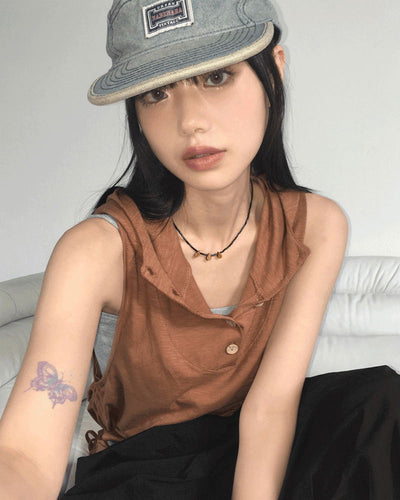 Arit Hippie Button Side Shirring Hood Sleeveless