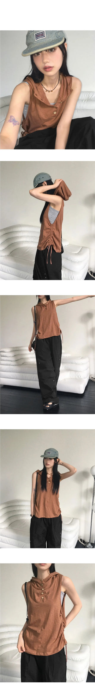 Arit Hippie Button Side Shirring Hood Sleeveless