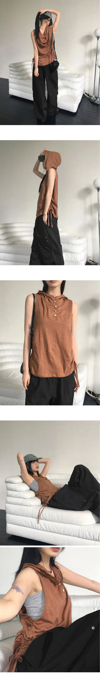 Arit Hippie Button Side Shirring Hood Sleeveless