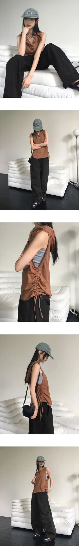 Arit Hippie Button Side Shirring Hood Sleeveless