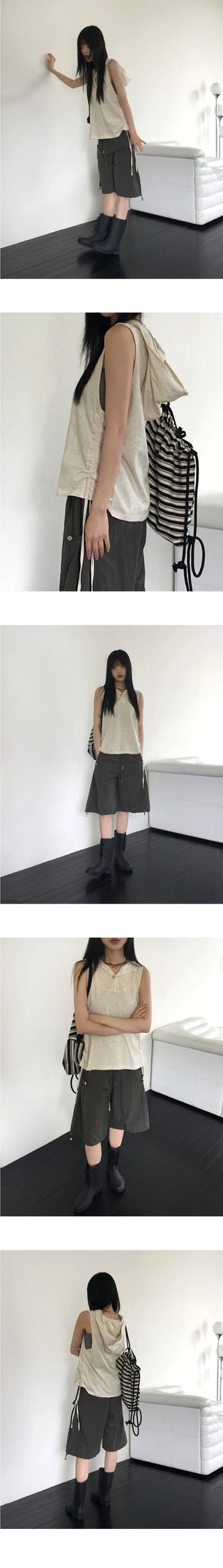 Arit Hippie Button Side Shirring Hood Sleeveless