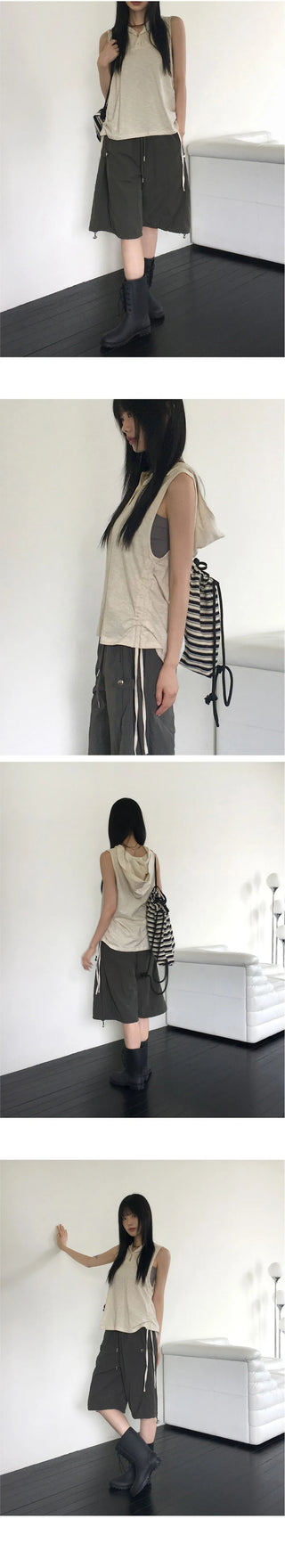 Arit Hippie Button Side Shirring Hood Sleeveless