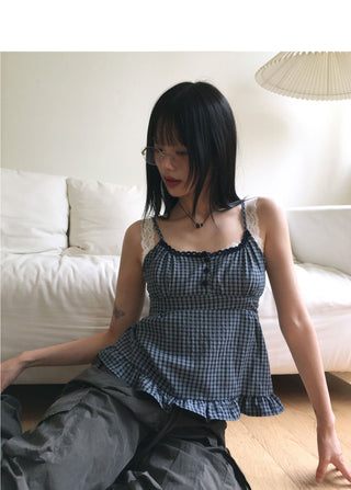 Fabi Lace Button Integrated Check Sleeveless