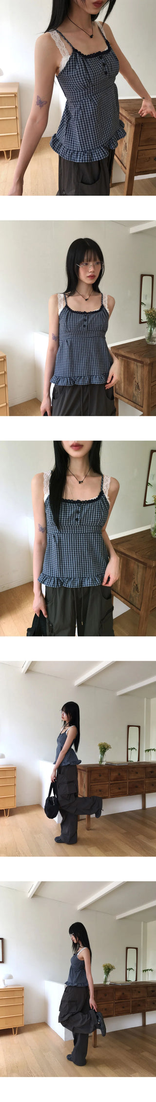 Fabi Lace Button Integrated Check Sleeveless