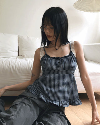 Fabi Lace Button Integrated Check Sleeveless