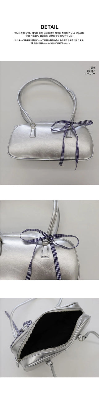 Choton check ribbon strap bowling shoulder bag