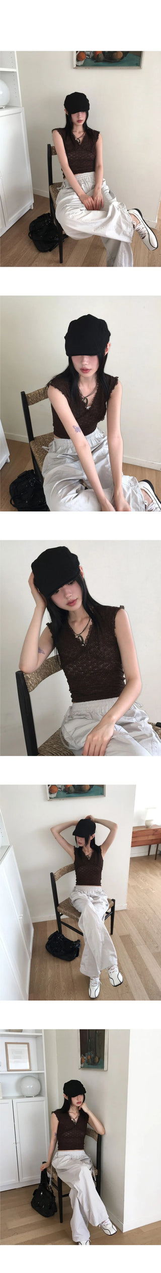 Fobble embossed lace cap sleeve short sleeve T-shirt