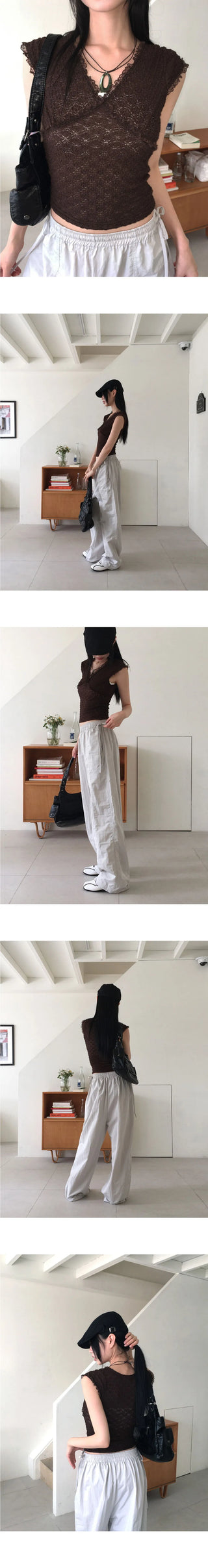 Fobble embossed lace cap sleeve short sleeve T-shirt