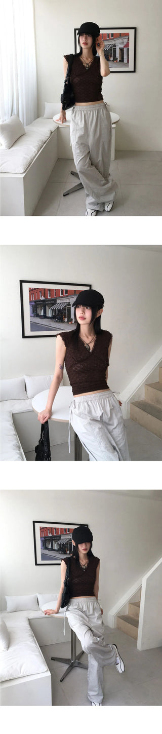 Fobble embossed lace cap sleeve short sleeve T-shirt