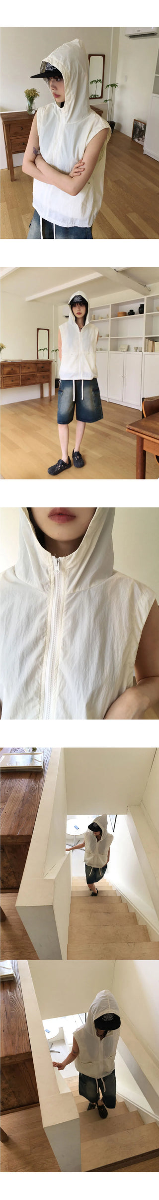 Bassen nylon rustling rivet windbreaker hooded vest