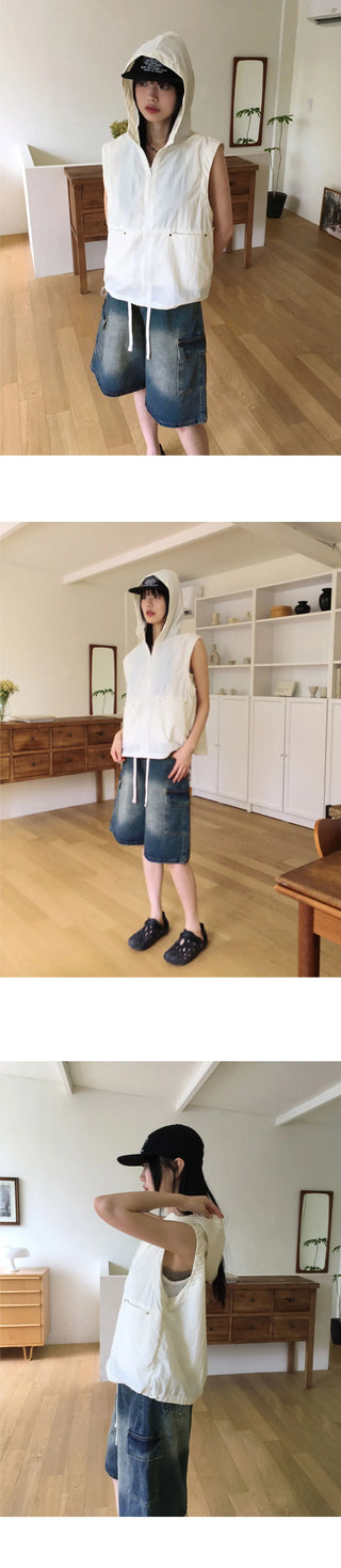 Bassen nylon rustling rivet windbreaker hooded vest