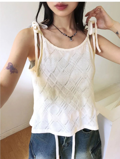 Wooten Punching Flare Knitwear Strap Bustier Sleeveless