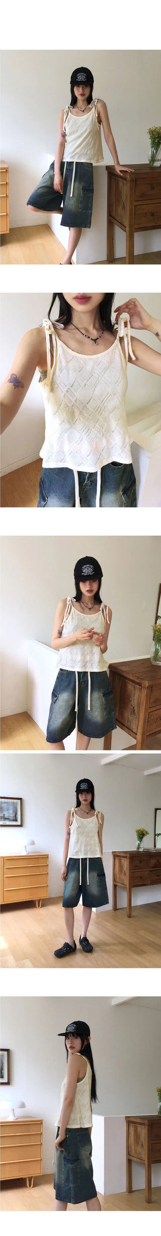 Wooten Punching Flare Knitwear Strap Bustier Sleeveless