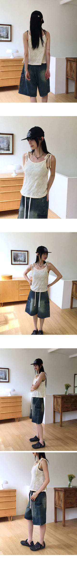 Wooten Punching Flare Knitwear Strap Bustier Sleeveless