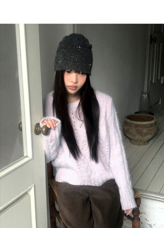 Neha Loose Wool Round Neck Twisted Knitwear