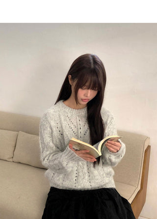 Neha Loose Wool Round Neck Twisted Knitwear