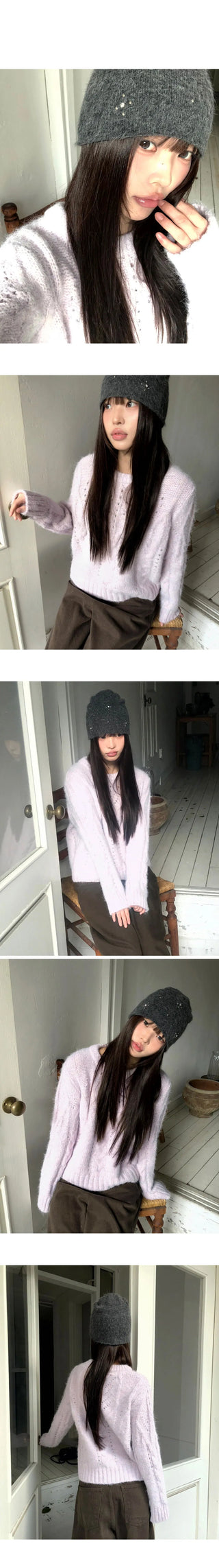 Neha Loose Wool Round Neck Twisted Knitwear