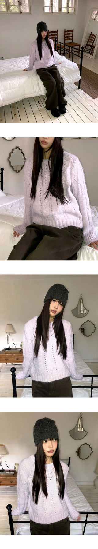 Neha Loose Wool Round Neck Twisted Knitwear