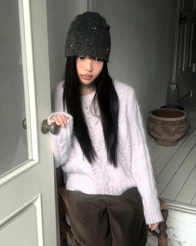 Neha Loose Wool Round Neck Twisted Knitwear