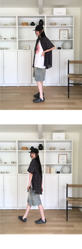 Kelu Vintage Faded Strap Cargo Denim Bermuda 3/4 Pants