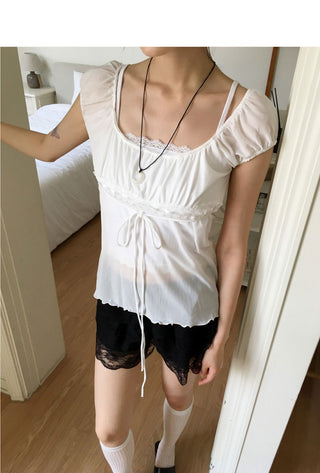 Psyche strap off-shoulder puff blouse
