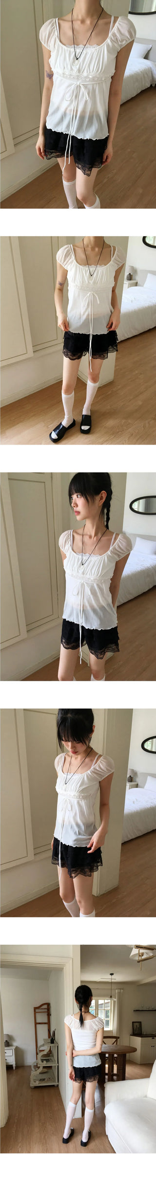 Psyche strap off-shoulder puff blouse
