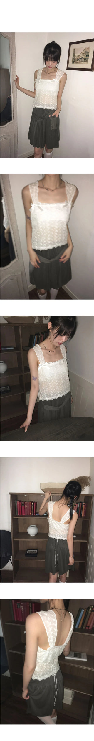 Cosh Punching See-through Ribbon Sleeveless Blouse