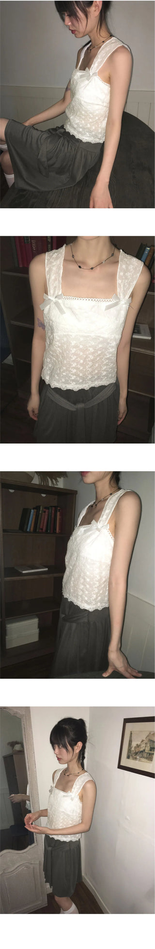 Cosh Punching See-through Ribbon Sleeveless Blouse