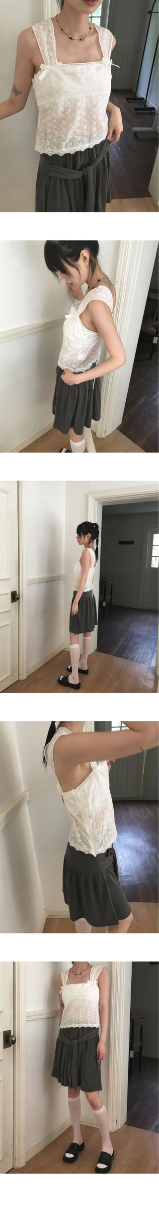 Cosh Punching See-through Ribbon Sleeveless Blouse