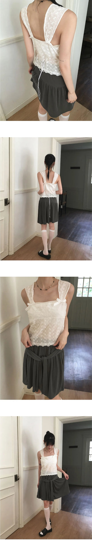 Cosh Punching See-through Ribbon Sleeveless Blouse