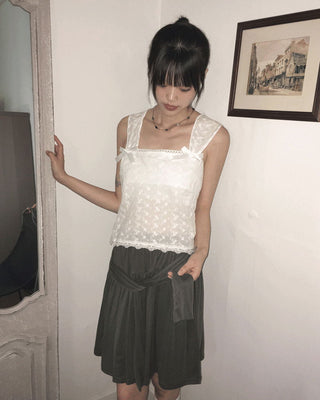 Cosh Punching See-through Ribbon Sleeveless Blouse