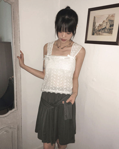 Cosh Punching See-through Ribbon Sleeveless Blouse