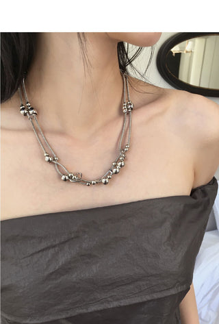 Silver Ball Two-Row Chain Necklace