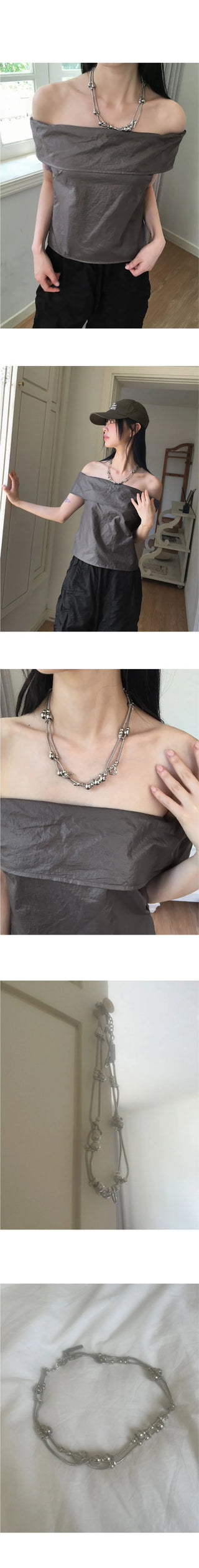 Silver Ball Two-Row Chain Necklace