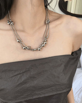 Silver Ball Two-Row Chain Necklace