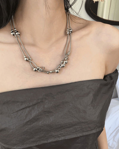 Silver Ball Two-Row Chain Necklace