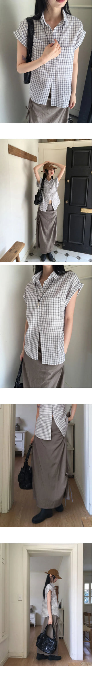 Quiche eyelet ribbon shirring pocket nylon long skirt